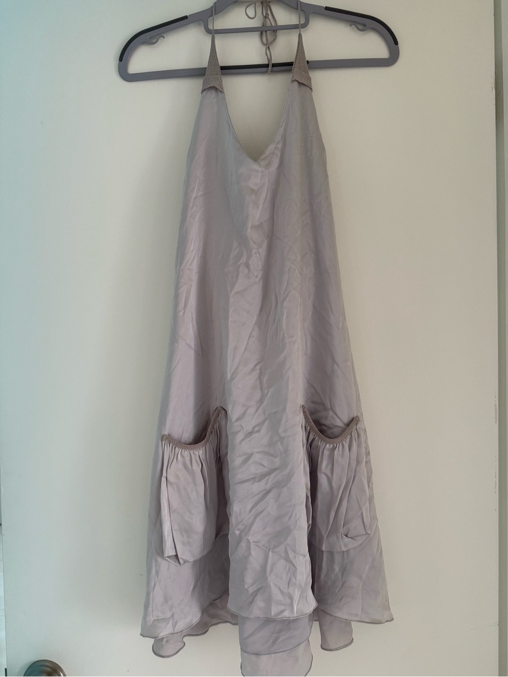 Animale Silver Silk Halter Dress Size 38
